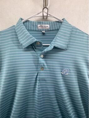 Peter Millar Summer Comfort Performance Polo Mens XL Aqua Blue White Stripes